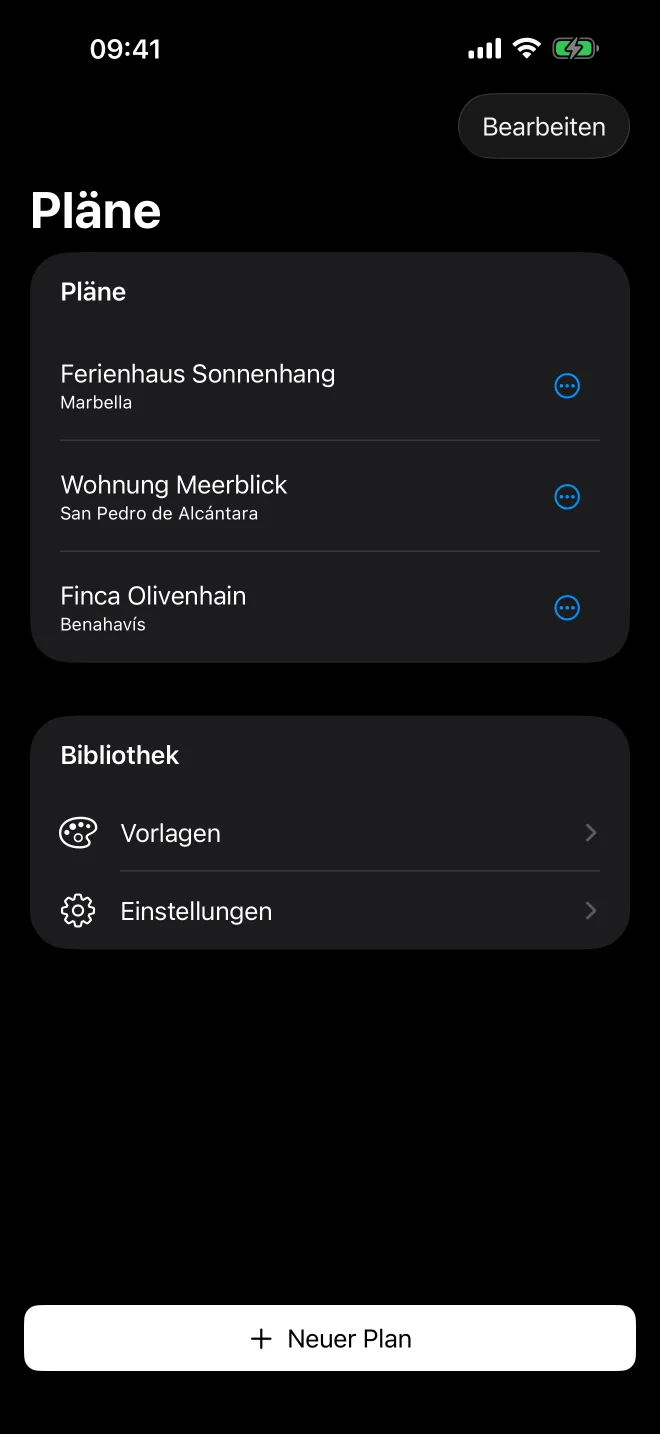 iPhone: Liste der Objekte im Dunkelmodus