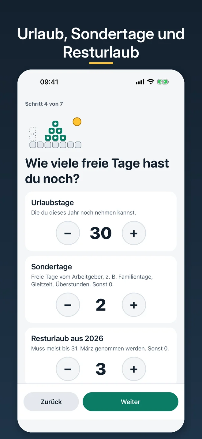Einrichtung: Urlaubstage, Sondertage und Resturlaub aus dem Vorjahr