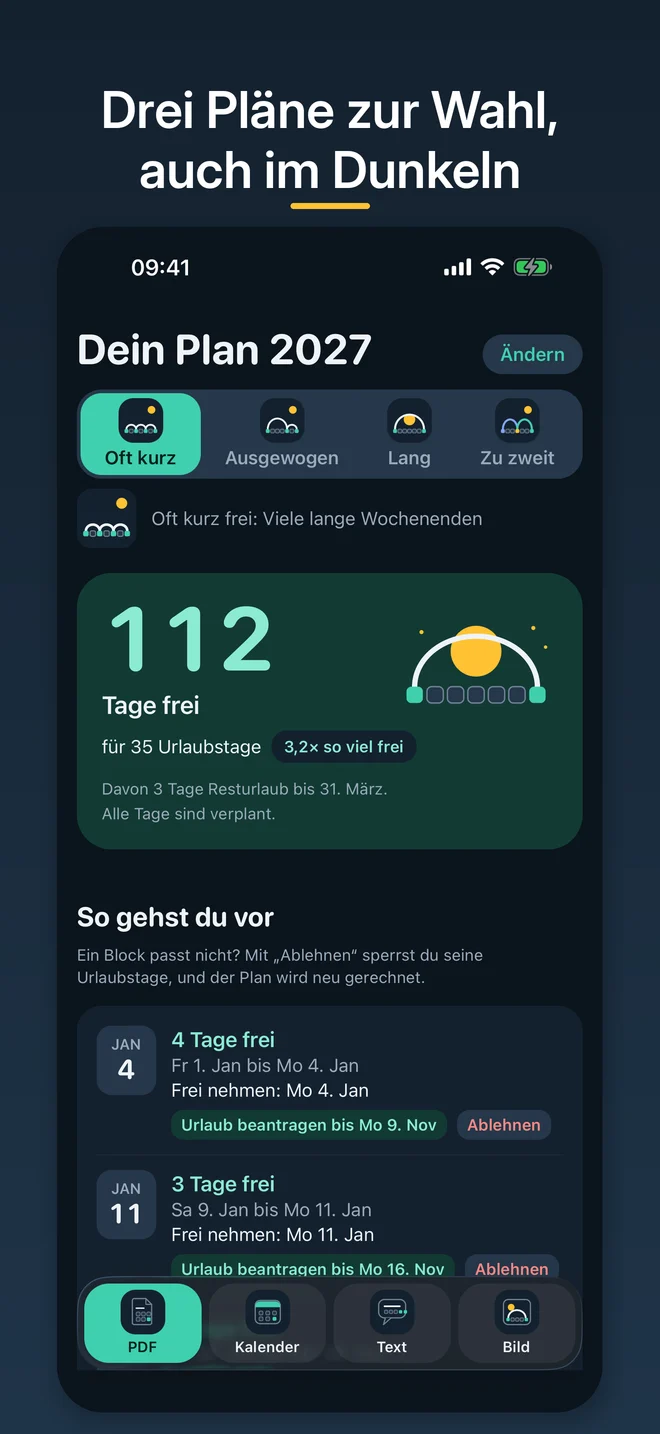 Planübersicht im Dunkelmodus