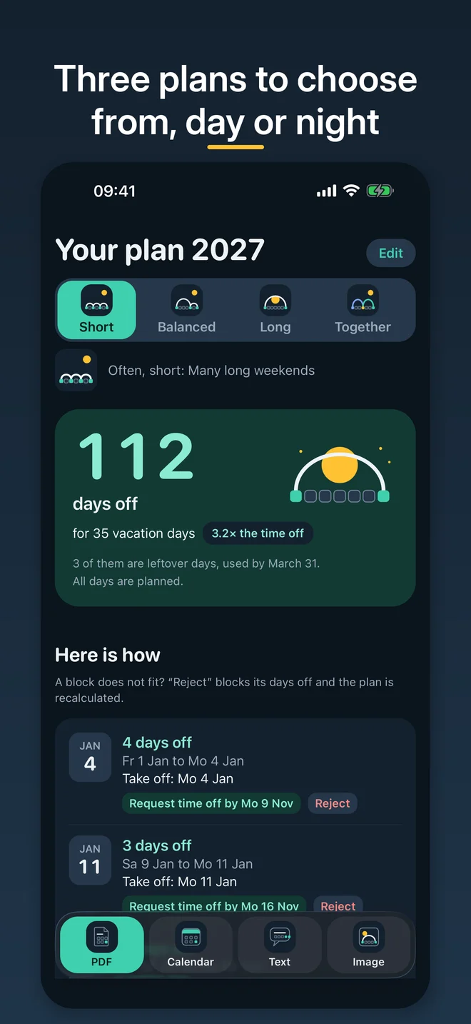 Plan overview in dark mode