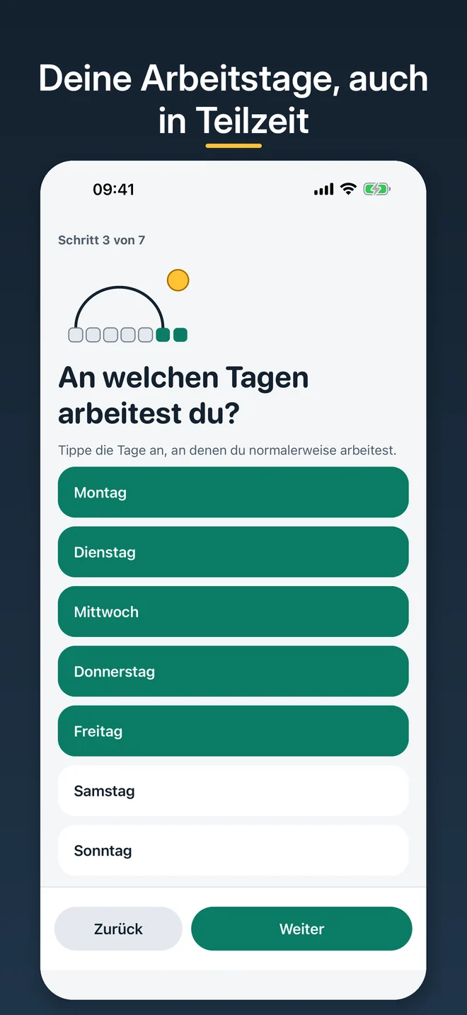 Einrichtung: Auswahl der Arbeitstage