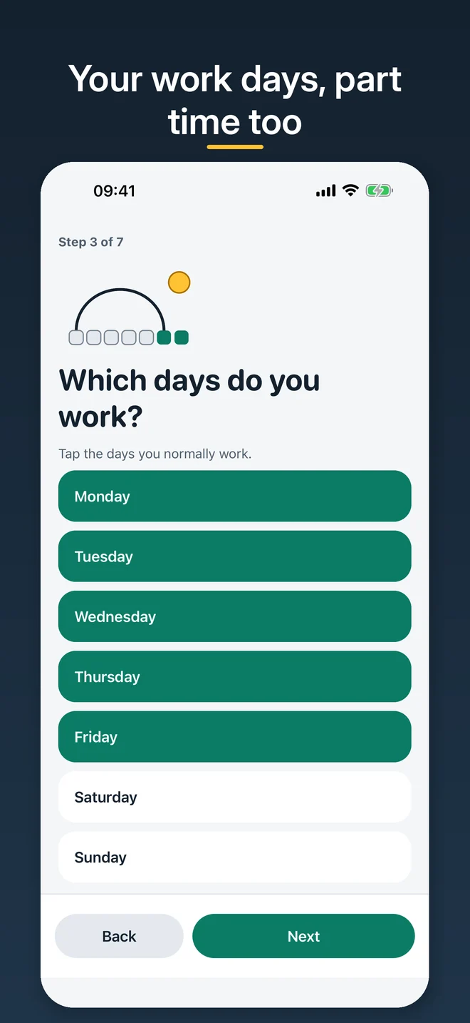 Setup: choosing the work days