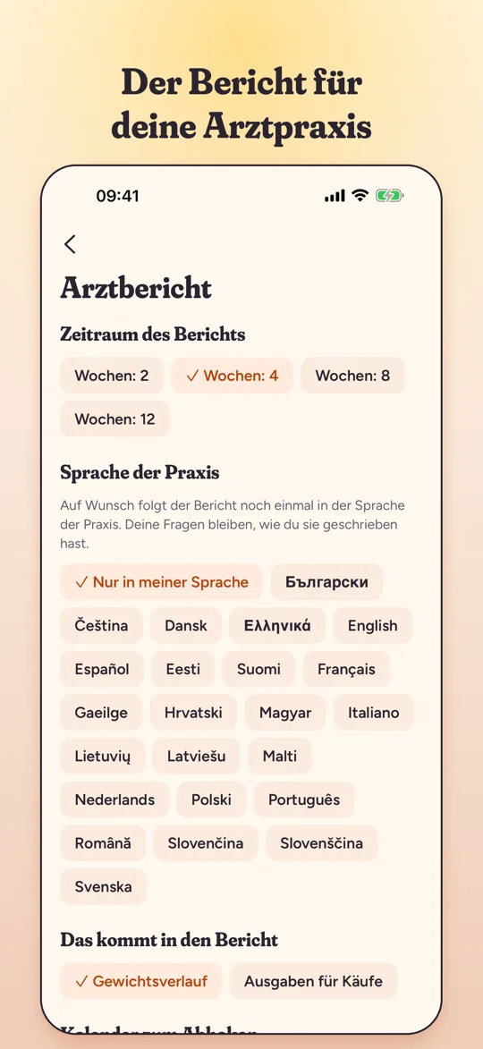 Arztbericht als PDF, auf dem Gerät erstellt