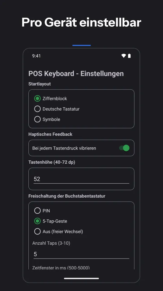 POS Keyboard: Pro Gerät einstellbar