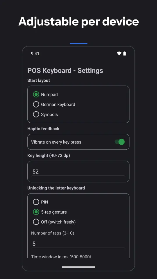 POS Keyboard: Adjustable per device