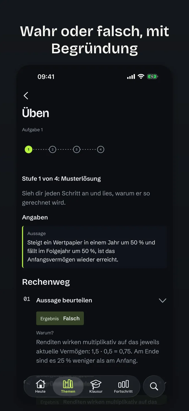 Wahr-oder-falsch-Trainer: Urteil mit Begründung