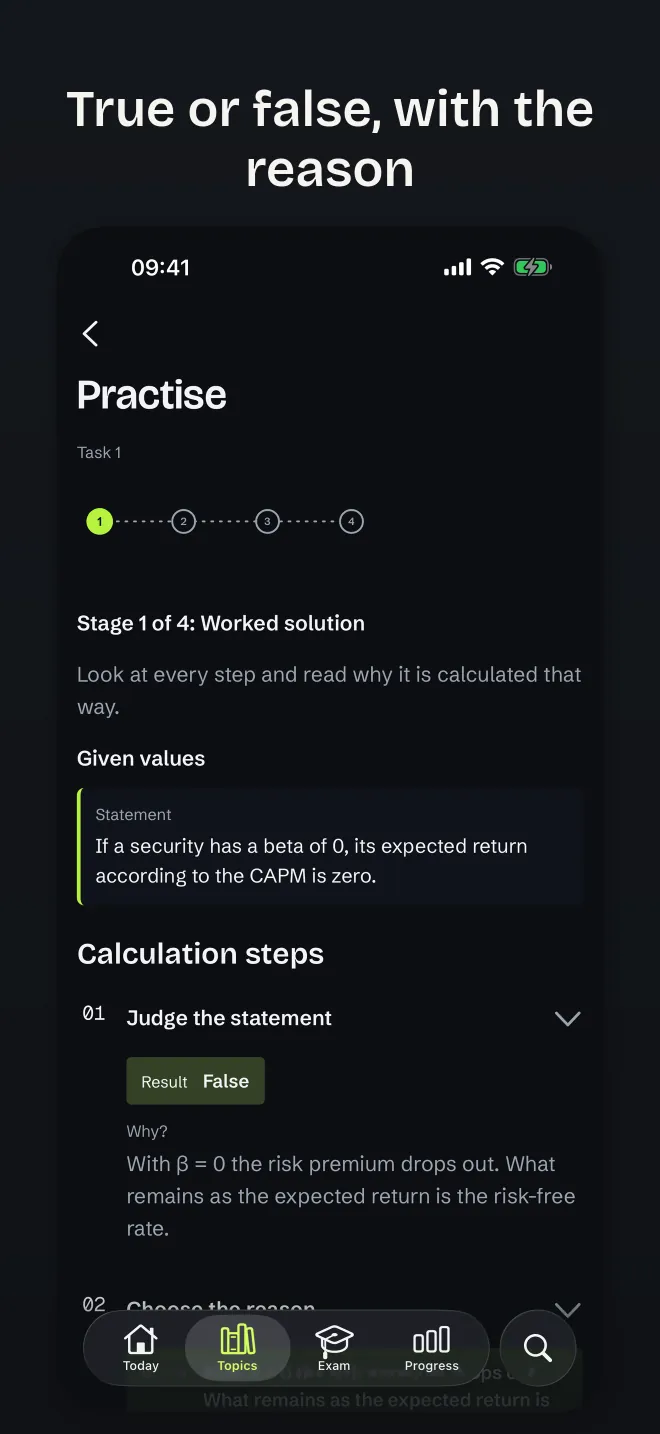 True-or-false trainer: verdict with the reason