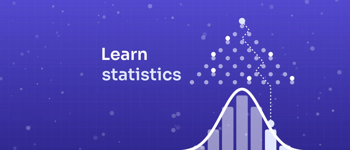 Normal distribution with histogram and Galton board on a blue background, next to the words “Understand statistics”